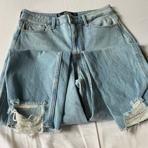 ultra high-rise mom jeans with frayed bottom